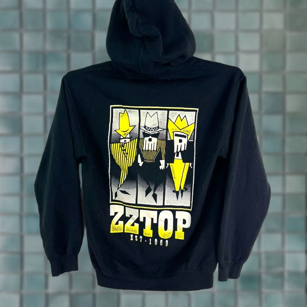 Gildan ZZ TOPP Tour Hooded Sweatshirt Mens S Black Gildan Hoodie Pullover Logo Graphic Print All Seasons Hooded Pockets Warm Size US S / EU 44-46 / 1 - 1 Thumbnail
