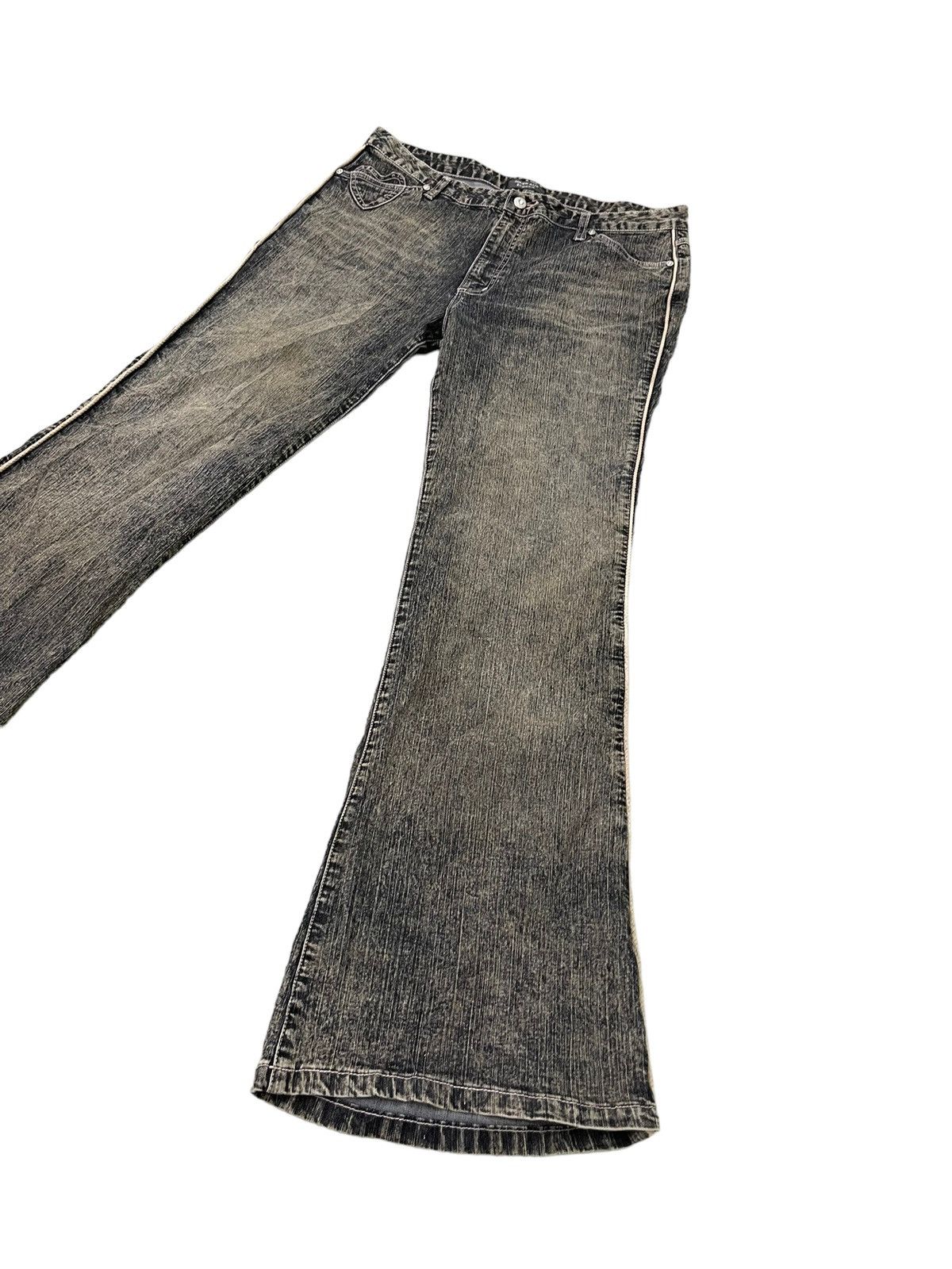 Japanese Brand Flare Jeans Jouer Aux Echecs Faded Stretch Thin Denim 7🟦9 Size US 35 - 3 Thumbnail
