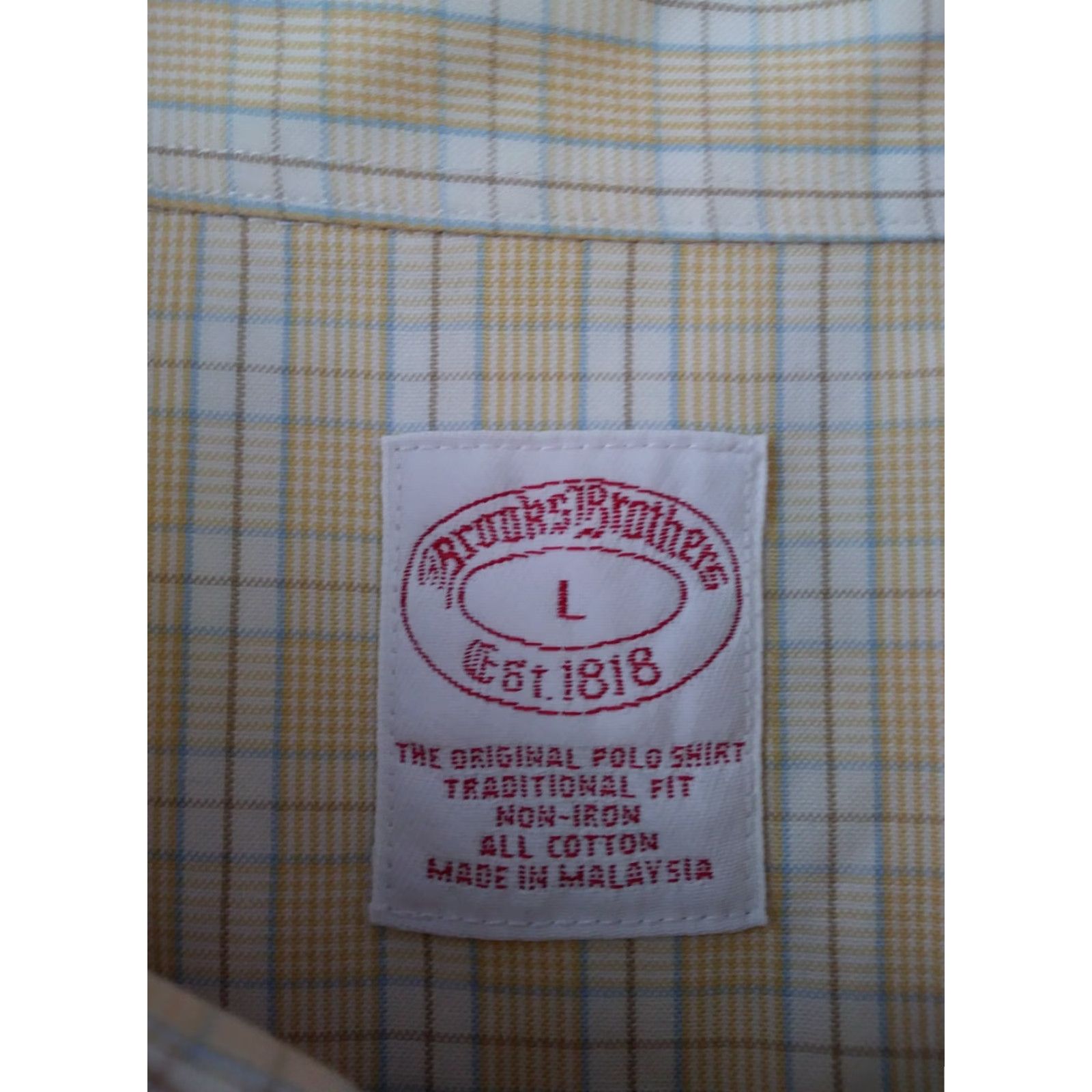 Brooks Brothers Brooks Brothers Dress Shirt Men L Traditional Non Iron Yellow Blue Check Plaid Button-Down Cuff Regular 100% Cotton Size 42R - 6 Thumbnail