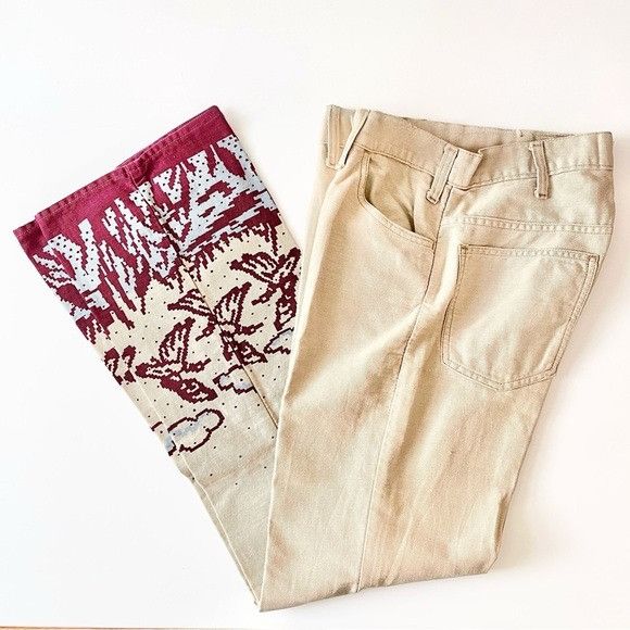 Levi's RARE ARCHIVE 1960s Levi’s White Tab Big E Scenic Bells Print Size 29" - 9 Thumbnail