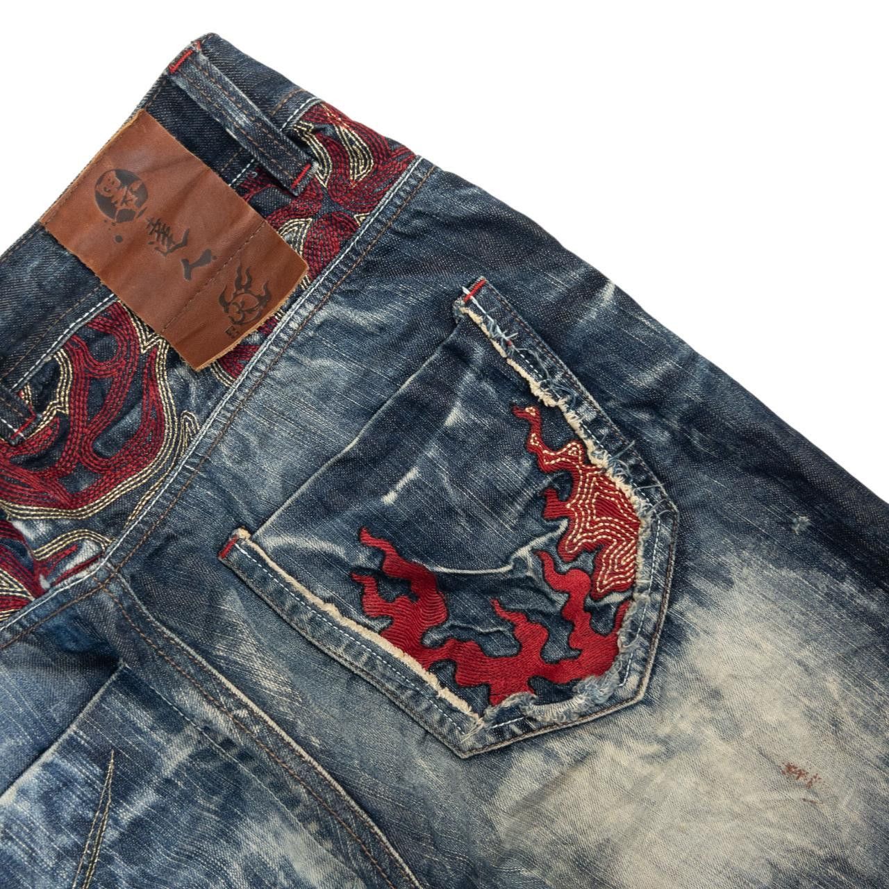 Other Vintage Tiger Flame Embroidered Japanese Denim Jeans W31 Size US 31 - 7 Thumbnail