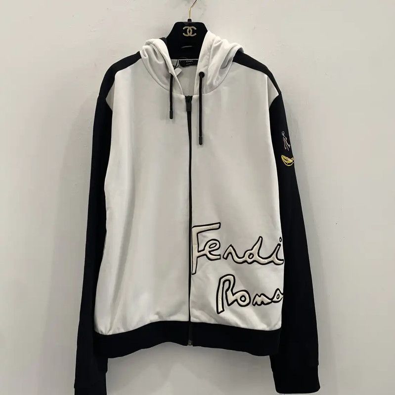 Fendi Men's White Cotton Zip Hoodie 0089