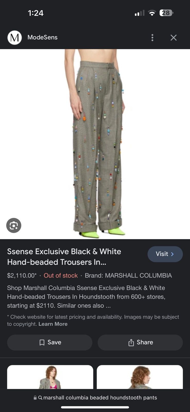 Marshall Columbia $2,200 hand beaded houndstooth trouser Size US 29 - 2 Thumbnail