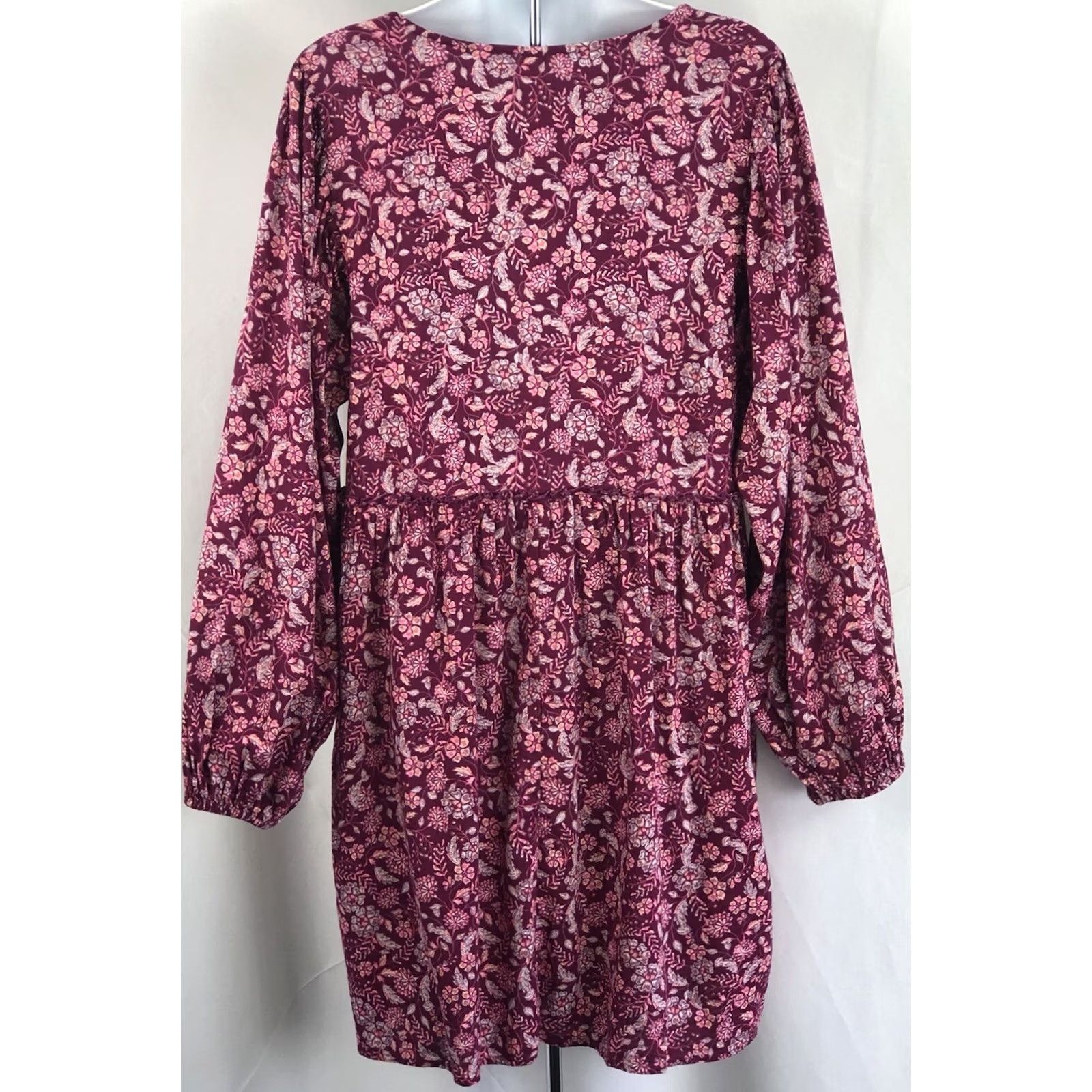 Old Navy Old Navy Prairie Dress L Magenta Floral Balloon Sleeve Ruffle Boho Peasant Hippie Dress Size L / US 10 / IT 46 - 3 Thumbnail