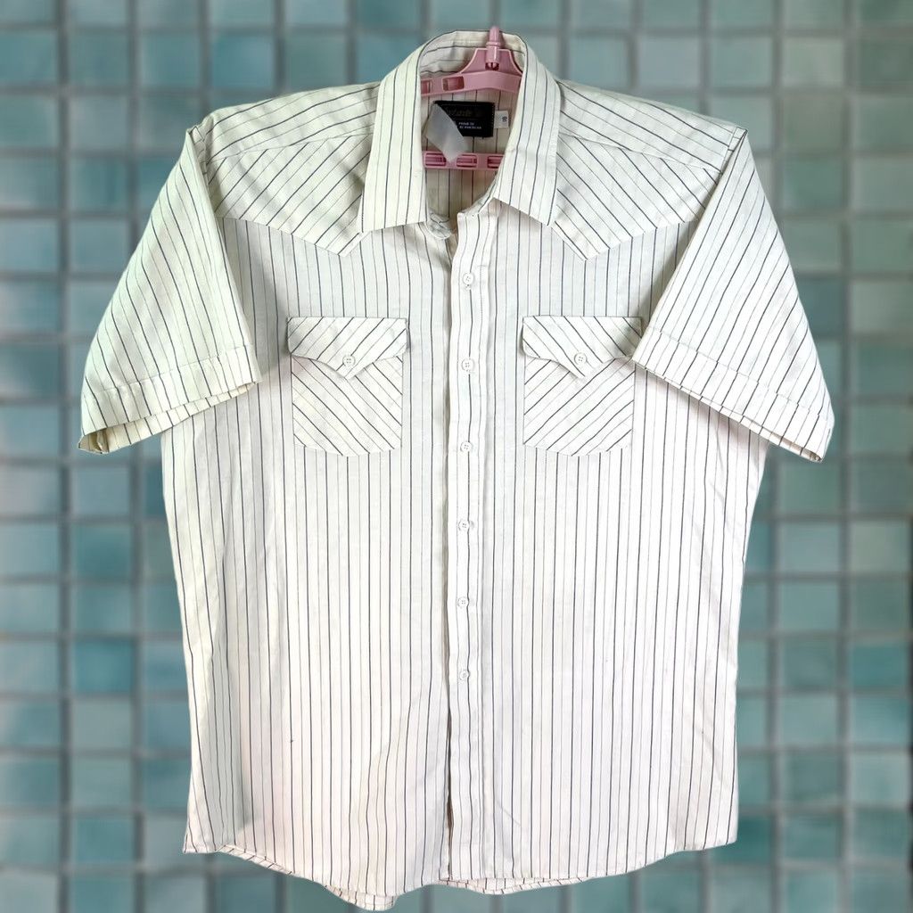 Vintage Panhandle Slim Pearl Snap Striped Button-Up Shirt Mens SZ 18T White Short Sleeve Size US XXL / EU 58 / 5 - 1 Thumbnail