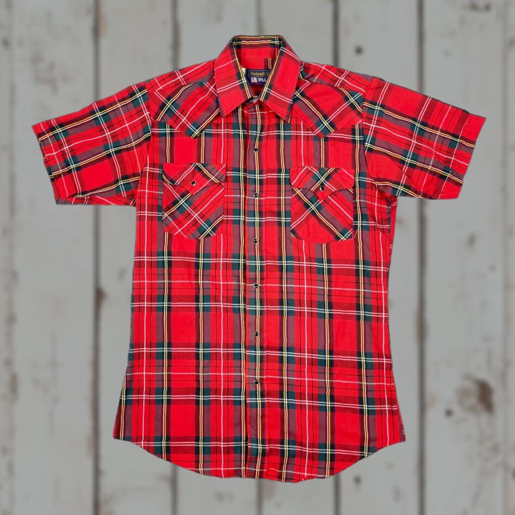 Vintage VINTAGE Panhandle Slim PLAID Western Pearl Button Short Sleeve Shirt MENS Medium Red Knit Pocket Slimming Size US M / EU 48-50 / 2 - 1 Thumbnail