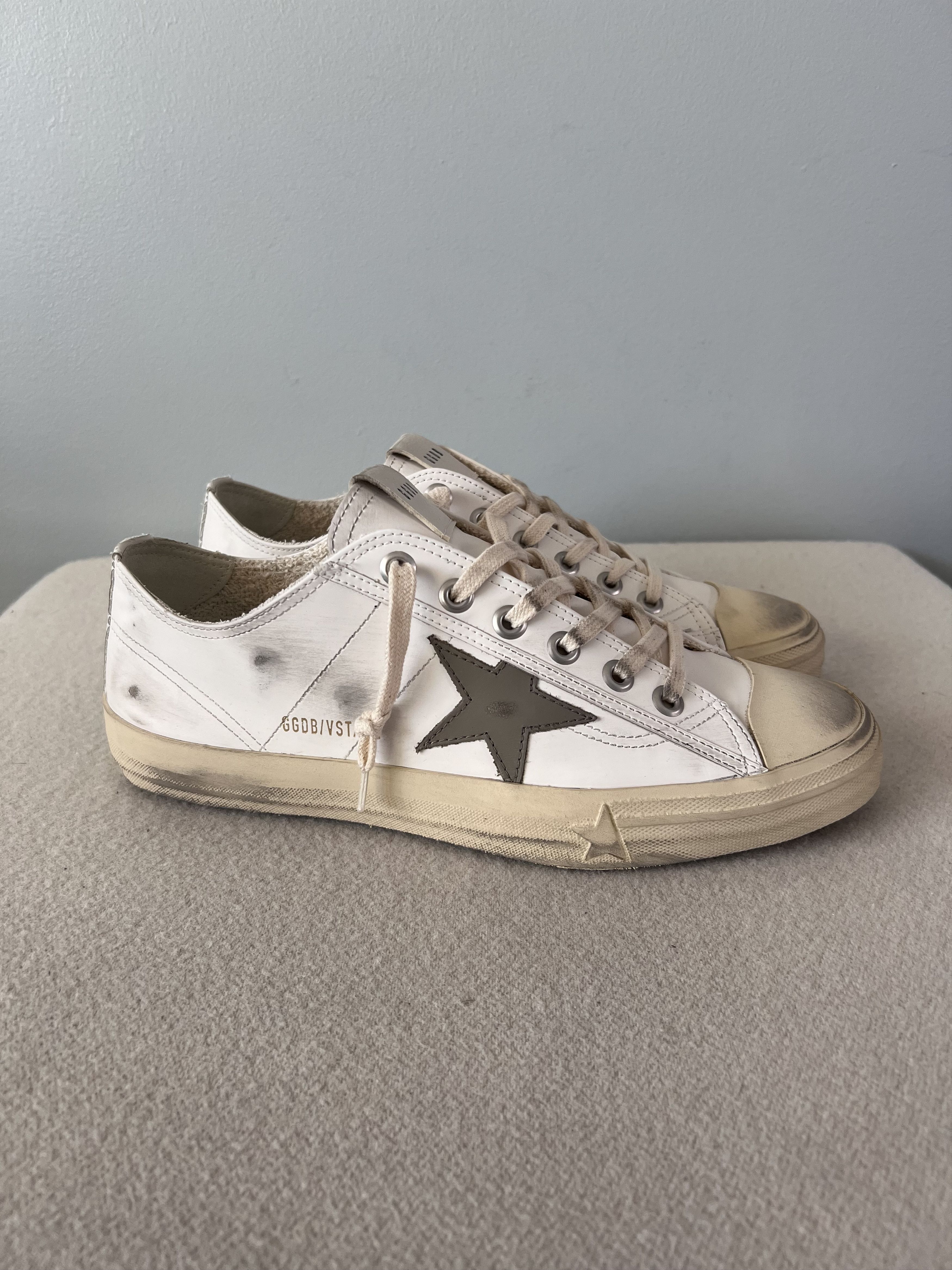 Golden Goose V-Star 2 In White Taupe Leather Shoes, Men's (Size 10)
