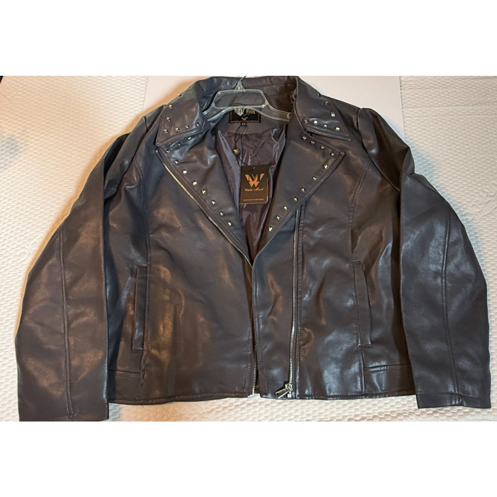 Other White Mark Faux Leather Womens Biker Jacket Gray Size 2X NEW Size XXL / US 16-18 / IT 52-54 - 6 Thumbnail