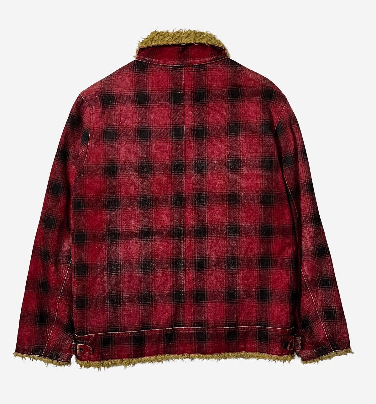 Japanese Brand MARIOND SUN FADED PLAID FAUX FUR ZIP JACKET Size US L / EU 52-54 / 3 - 9 Thumbnail