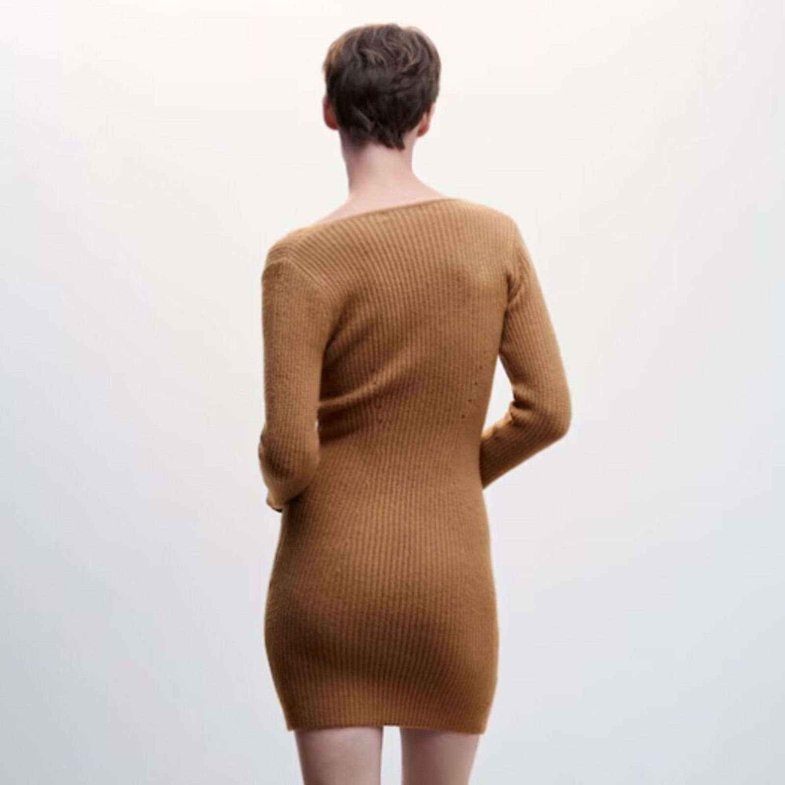 Mango Mango Short Knitted Dress Long Sleeve Brown NWT Size 6 Size M / US 6-8 / IT 42-44 - 4 Thumbnail