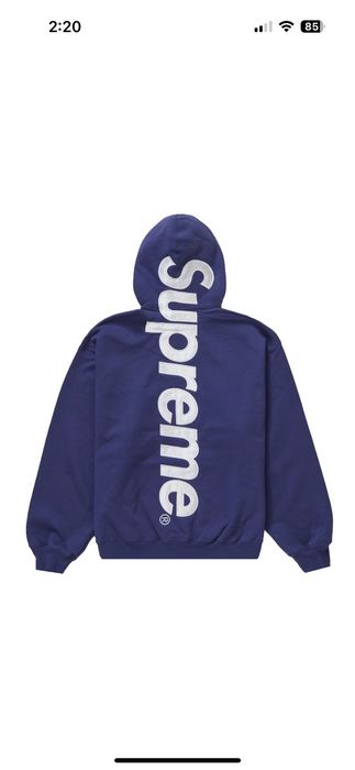 Supreme Supreme Satin Appliqué Hooded Sweatshirt Navy Large | Grailed