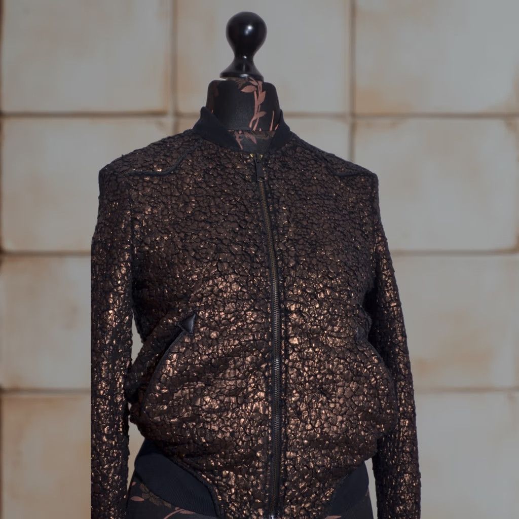 Diesel Diesel Bomber Jacket Womens S Zip Up Ribbed Trim Metallic Bronze Crackle Autumn Spring Summer Brown Size S / US 4 / IT 40 - 1 Thumbnail