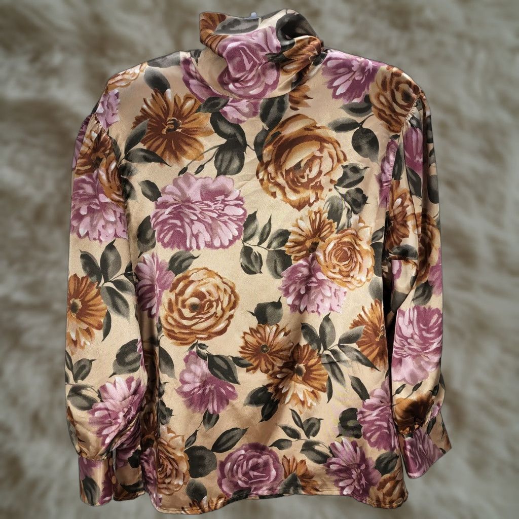 Vintage VINTAGE La Chine Classic Puff Sleeve High Neck Blouse Dusty Pink Womens 6 Galinda Wang Roses Retro (H) Size M / US 6-8 / IT 42-44 - 1 Thumbnail