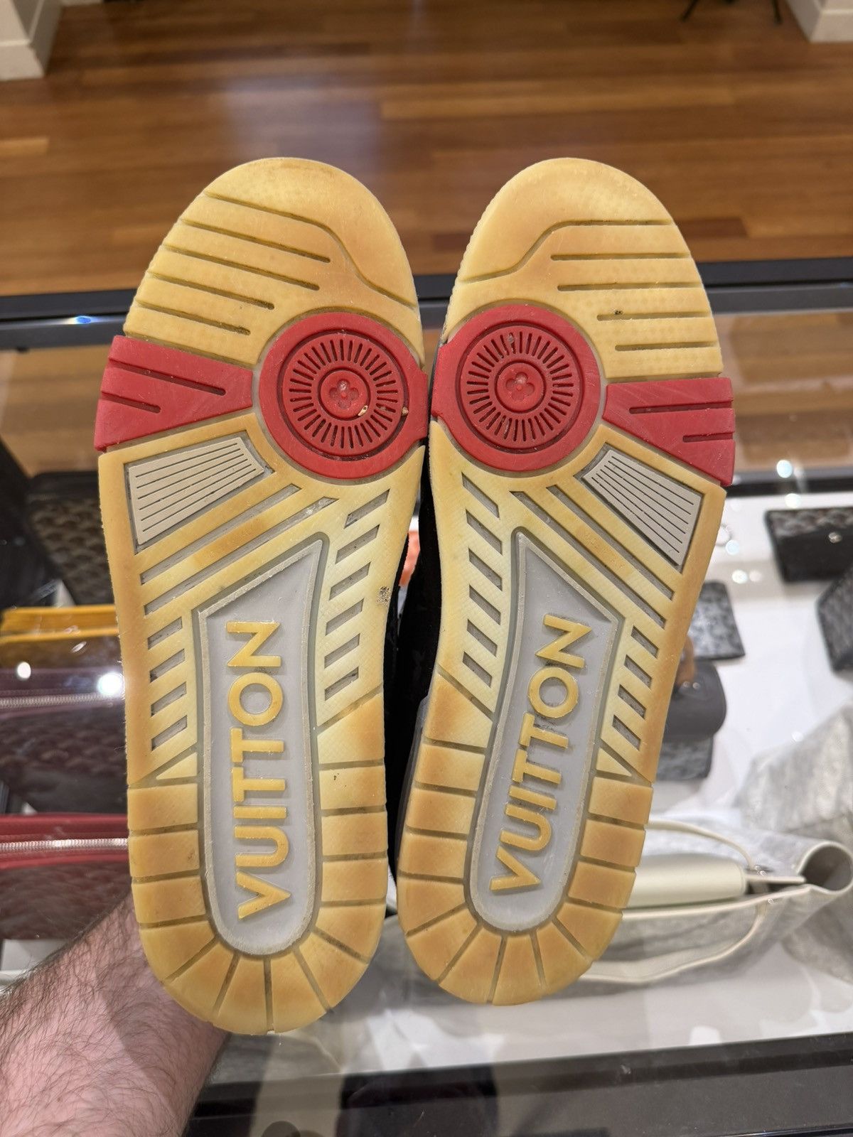 Louis Vuitton Louis Vuitton Monogram Leather Trainer Sneaker - Black/Red Size US 10.5 / EU 43-44 - 8 Thumbnail