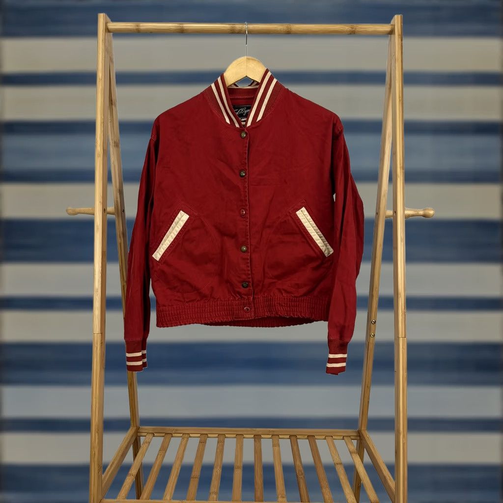 Vintage VTG Faul & Crymes Denton Striped Trim Varsity Bomber Jacket Sz 34 Womens 34 Red Size XXS / US 00 / IT 34 - 1 Thumbnail
