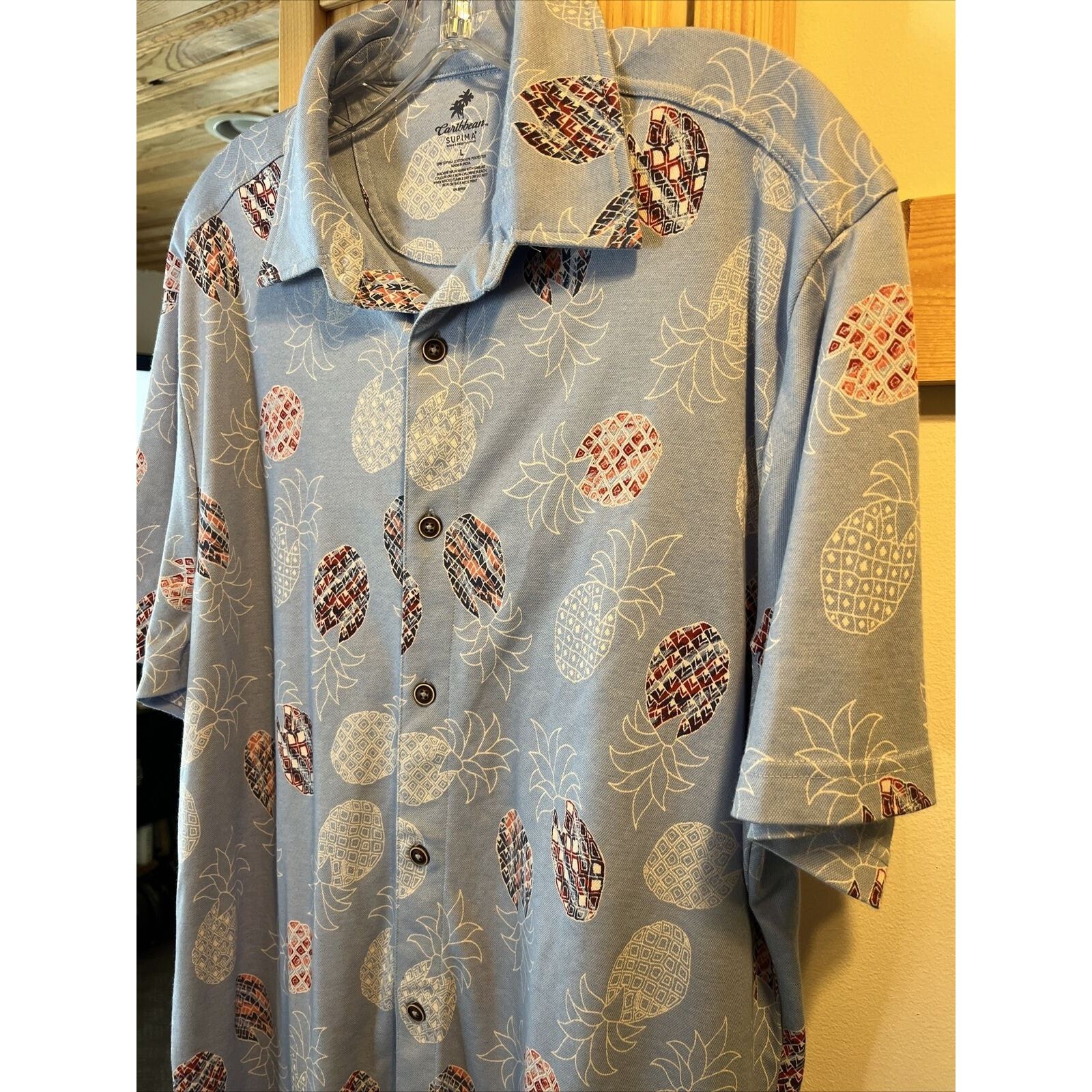 Caribbean Caribbean Men's L Blue Pineapple Button Cotton Blend Shirt Size US L / EU 52-54 / 3 - 8 Thumbnail