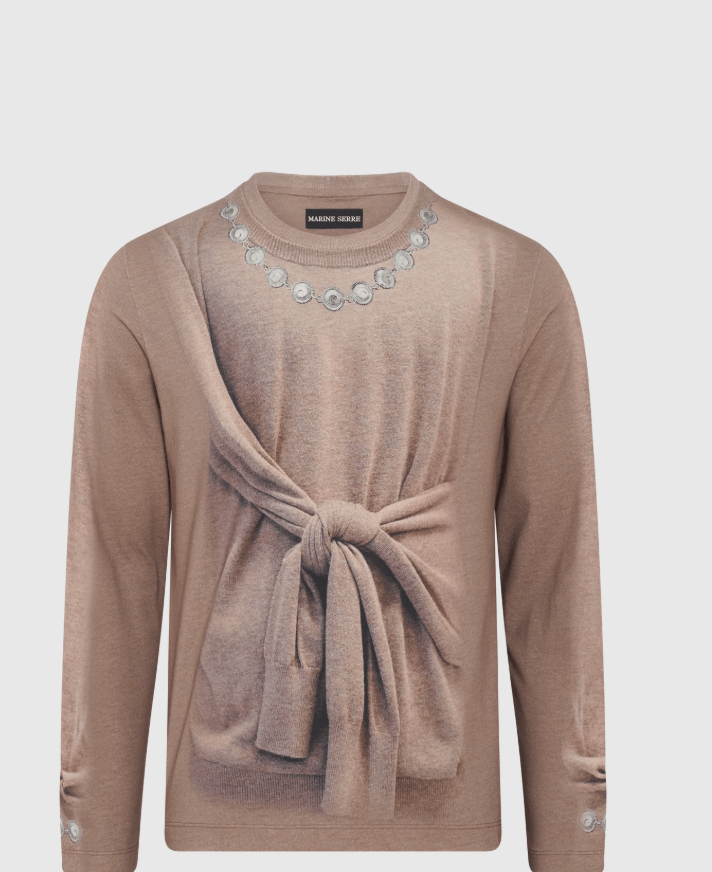 Marine Serre BNWT AW25 MARINE SERRE TROMPE L'OEIL KNIT JERSEY TSHIRT L Size US L / EU 52-54 / 3 - 11 Thumbnail