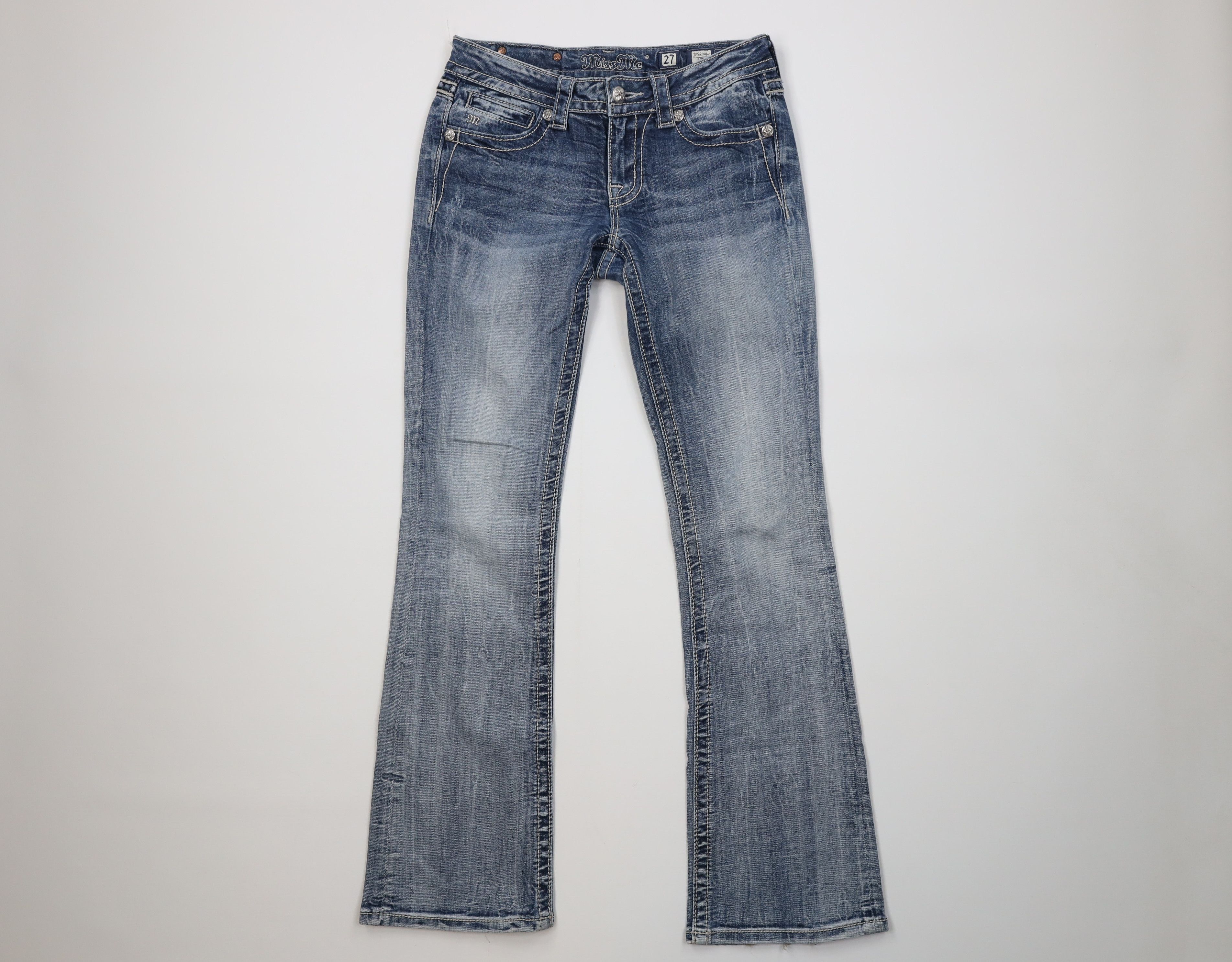 Miss Me Miss Me Thick Stitch Jeweled Stretch Flared Denim Jeans Blue Size 27" / US 4 / IT 40 - 1 Thumbnail