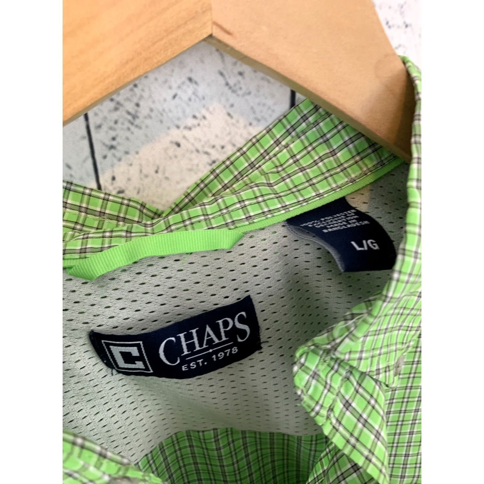 Chaps Chaps Shirt Short Sleeve Button-Front Plaid Green Men Large Polyester Button-Up Size US L / EU 52-54 / 3 - 2 Thumbnail