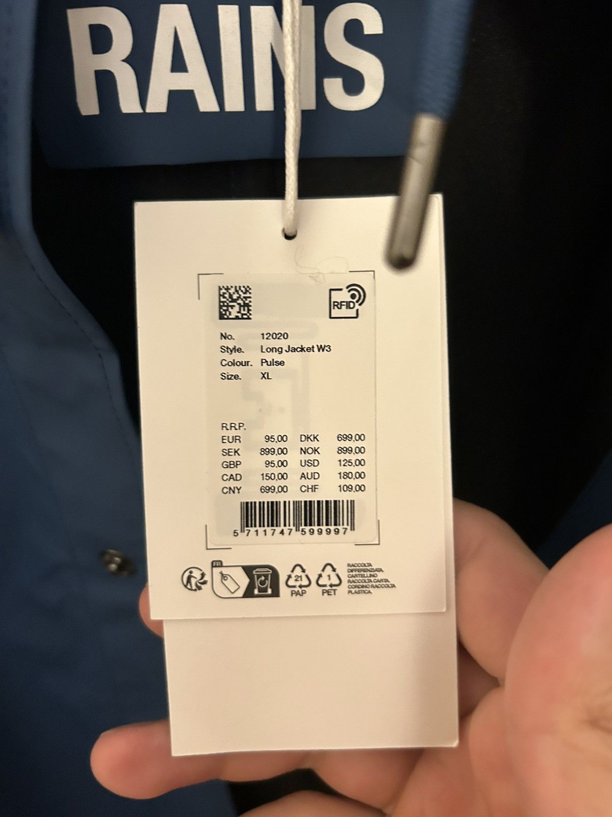 Rains Rains Long Jacket W3 Raincoat - Pulse Blue Size US XL / EU 56 / 4 - 2 Thumbnail