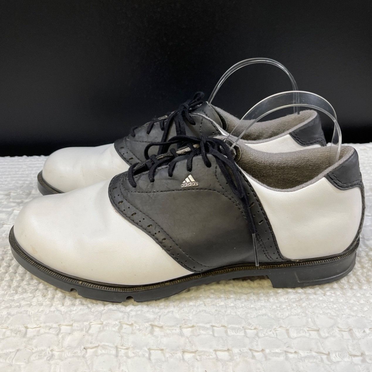 Adidas Adidas Men's Leather Black and White Golf Shoes Size 9.5 SKU Size US 9.5 / EU 42-43 - 3 Thumbnail