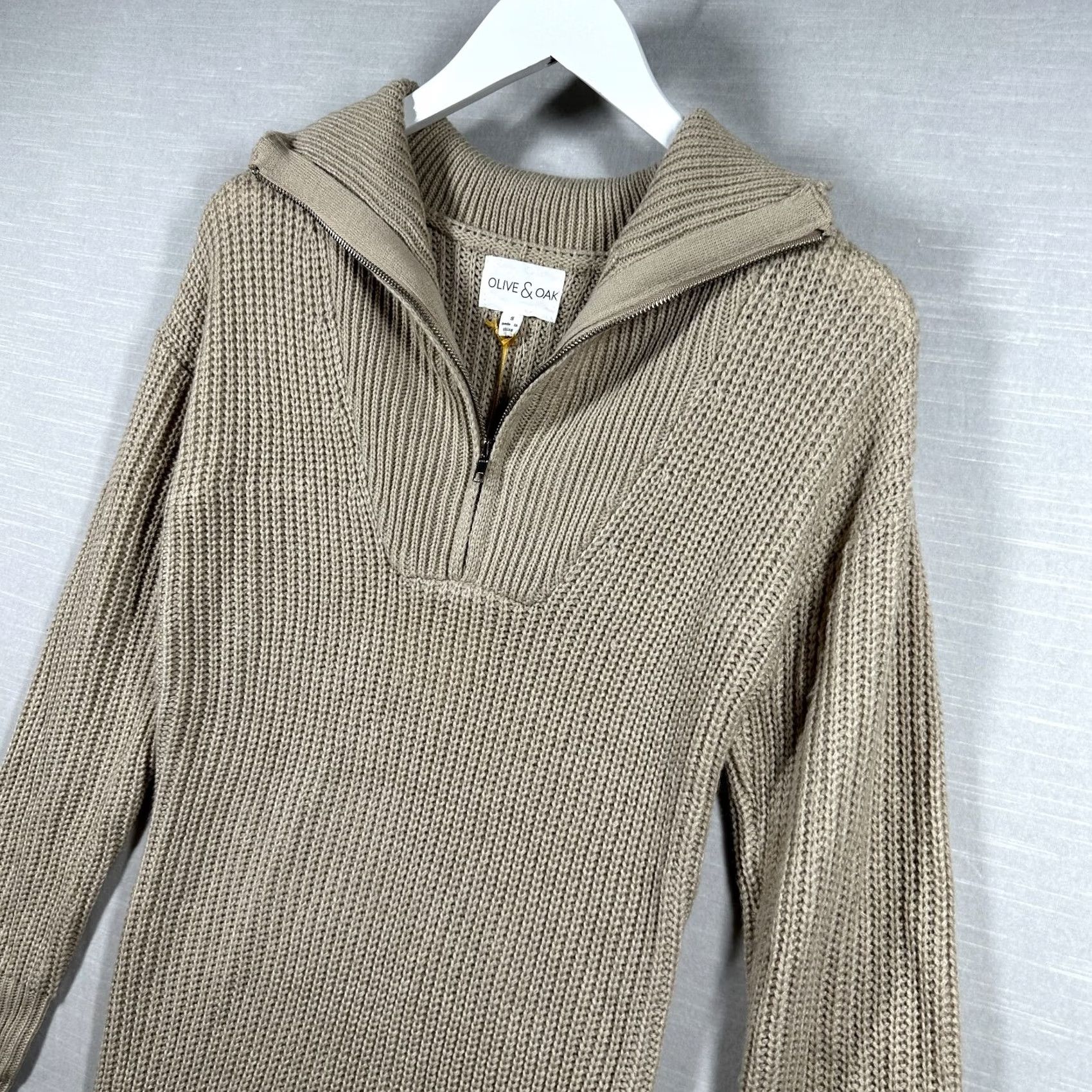 Olive Olive & Oak Knit Dress Womans Small Beige Fitted Zipper Cozy Knee Length Sleeved Long V-Neck Knit Dress Womens Size S / US 4 / IT 40 - 3 Thumbnail