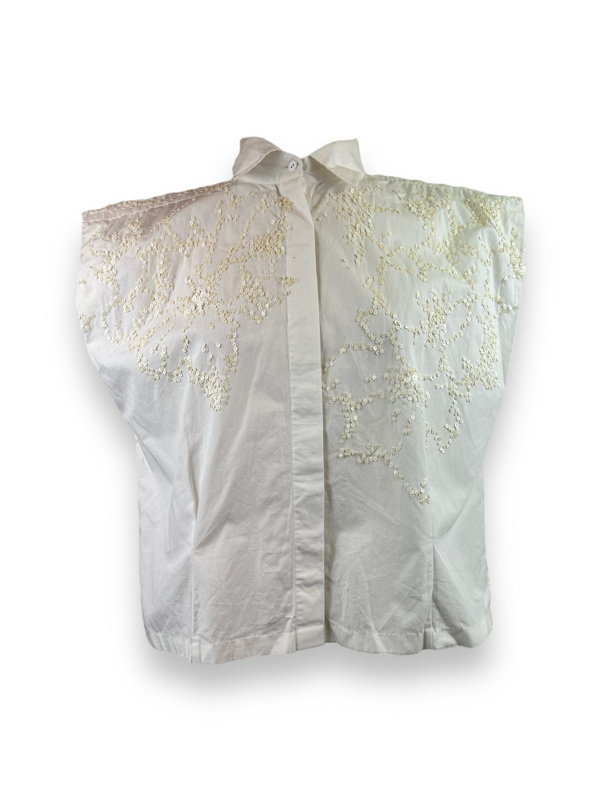image of Ss16 Dries Van Noten Sequin Ss Button Up Shirt Size 42 in White, Women's