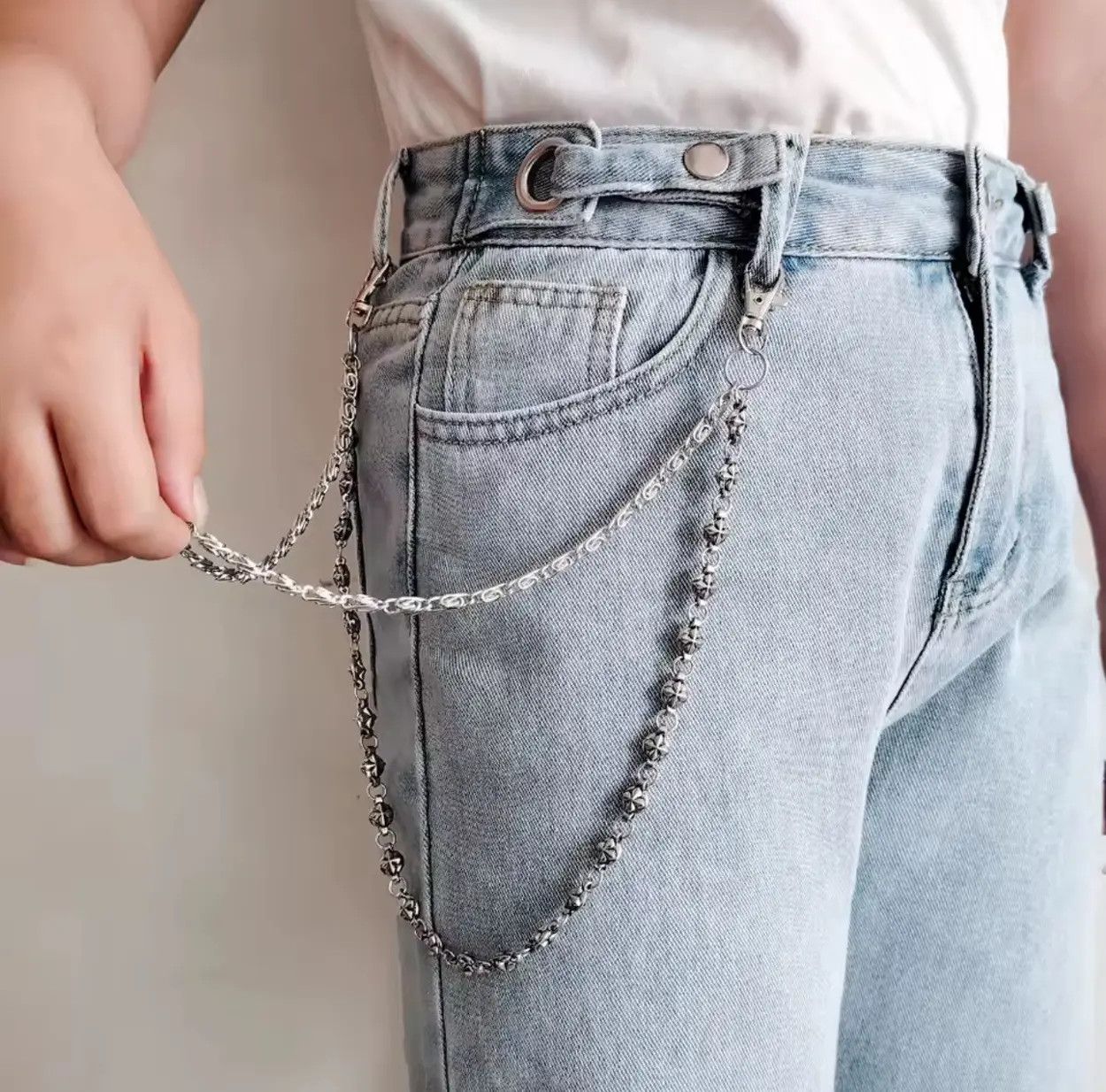 Jewelry gothic cross double waist chain vintage silver pocket Size ONE SIZE - 3 Thumbnail