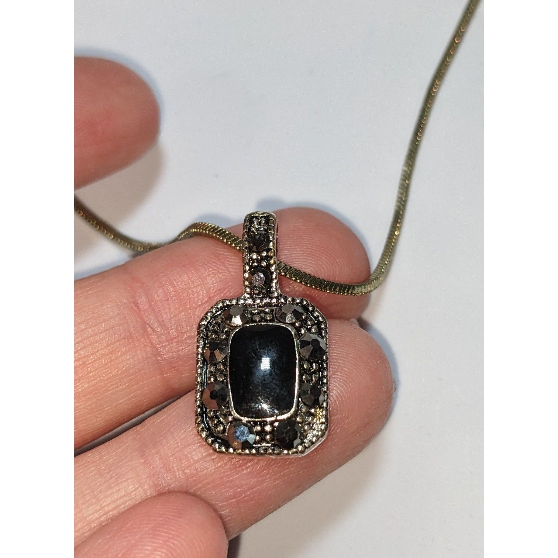 Other Gothic Marcasite Necklace With Black Stone Pendant Size ONE SIZE - 2 Thumbnail