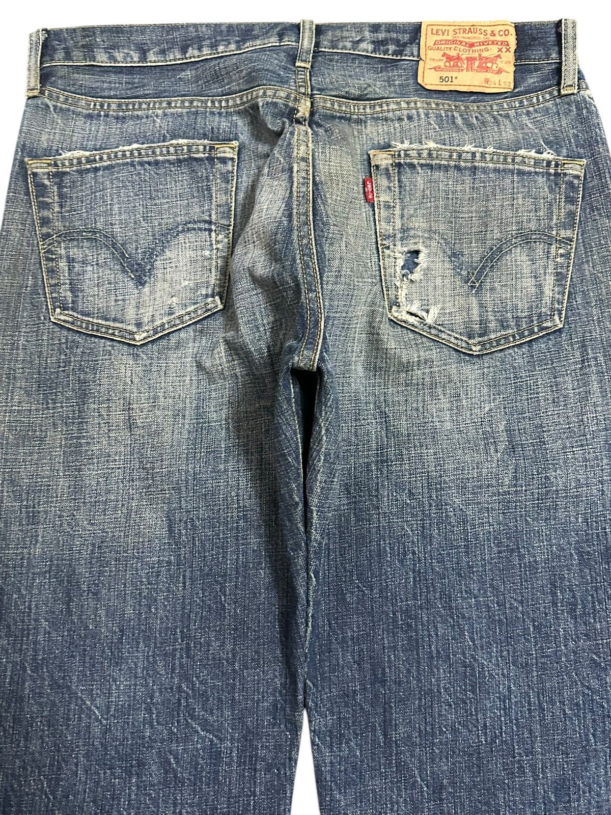 Levi's Vintage 90s Levis 501 Blue Faded Wash Distress Jeans Size US 34 / EU 50 - 5 Thumbnail