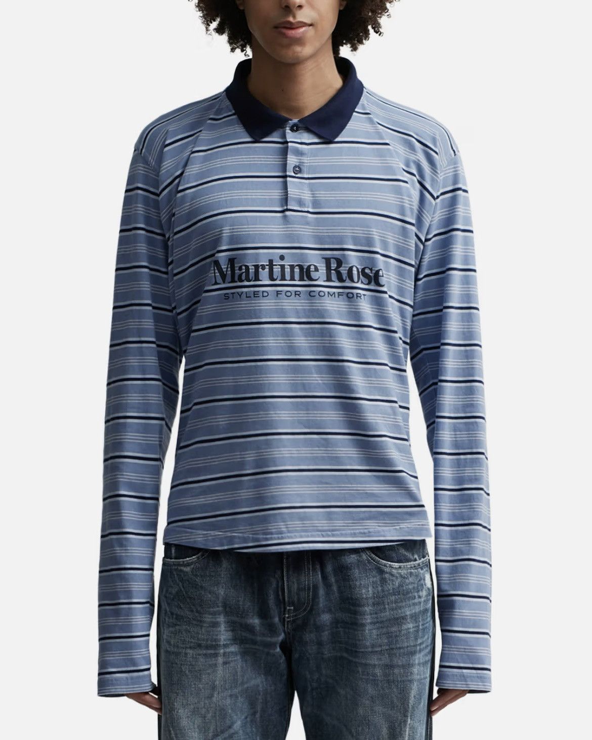 Pulled neck striped LS polo shirt
