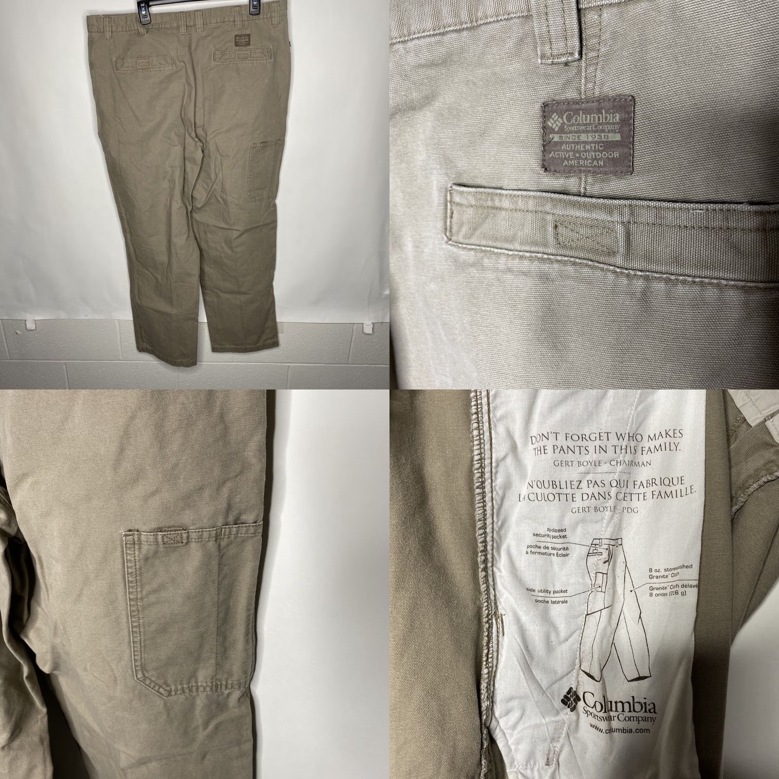 Vintage Columbia Mens 38x32 Active Outdoor Pants Khaki Straight 5-Pocket Zipper Pocket Canvas Cotton Beige Regular Mens Size US 38 / EU 54 - 8 Thumbnail