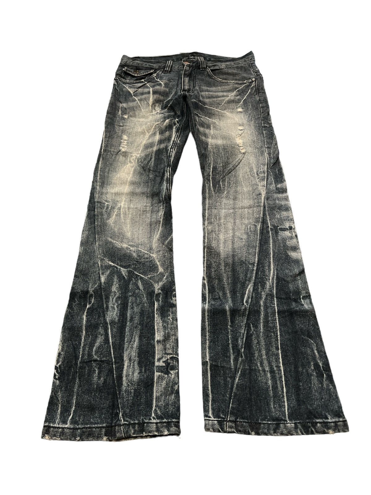 Vintage FLARED💥BLACK BACCARA TWISTED RIPPED DISTRESSED DENIM PANT Size US 30 / EU 46 - 4 Thumbnail