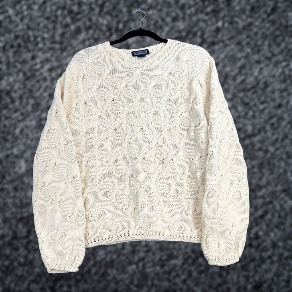 Lands' End VTG Lands End Sweater Womens M Cream Cotton Cable Knit Crewneck Classic Preppy Size M / US 6-8 / IT 42-44 - 1 Thumbnail