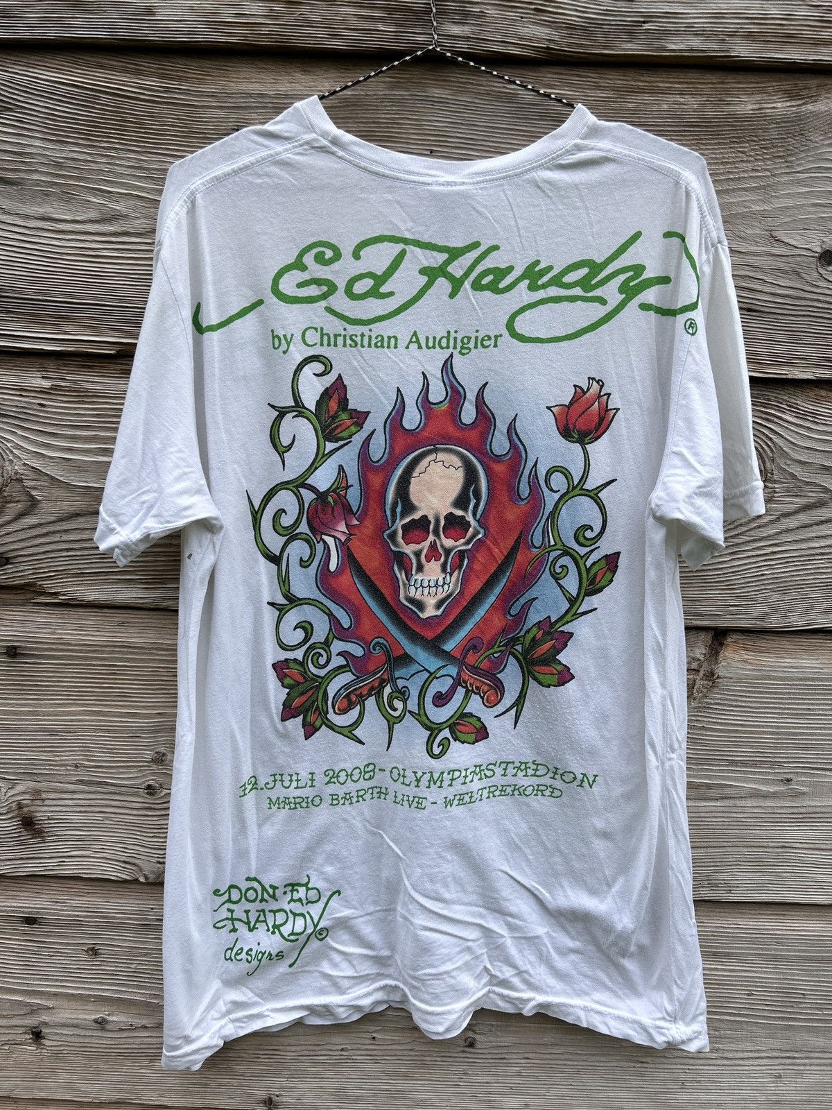 Christian Audigier Vintage Ed Hardy x Mario Barth 2008 Olympiastadion T-Shirt Size US L / EU 52-54 / 3 - 6 Thumbnail