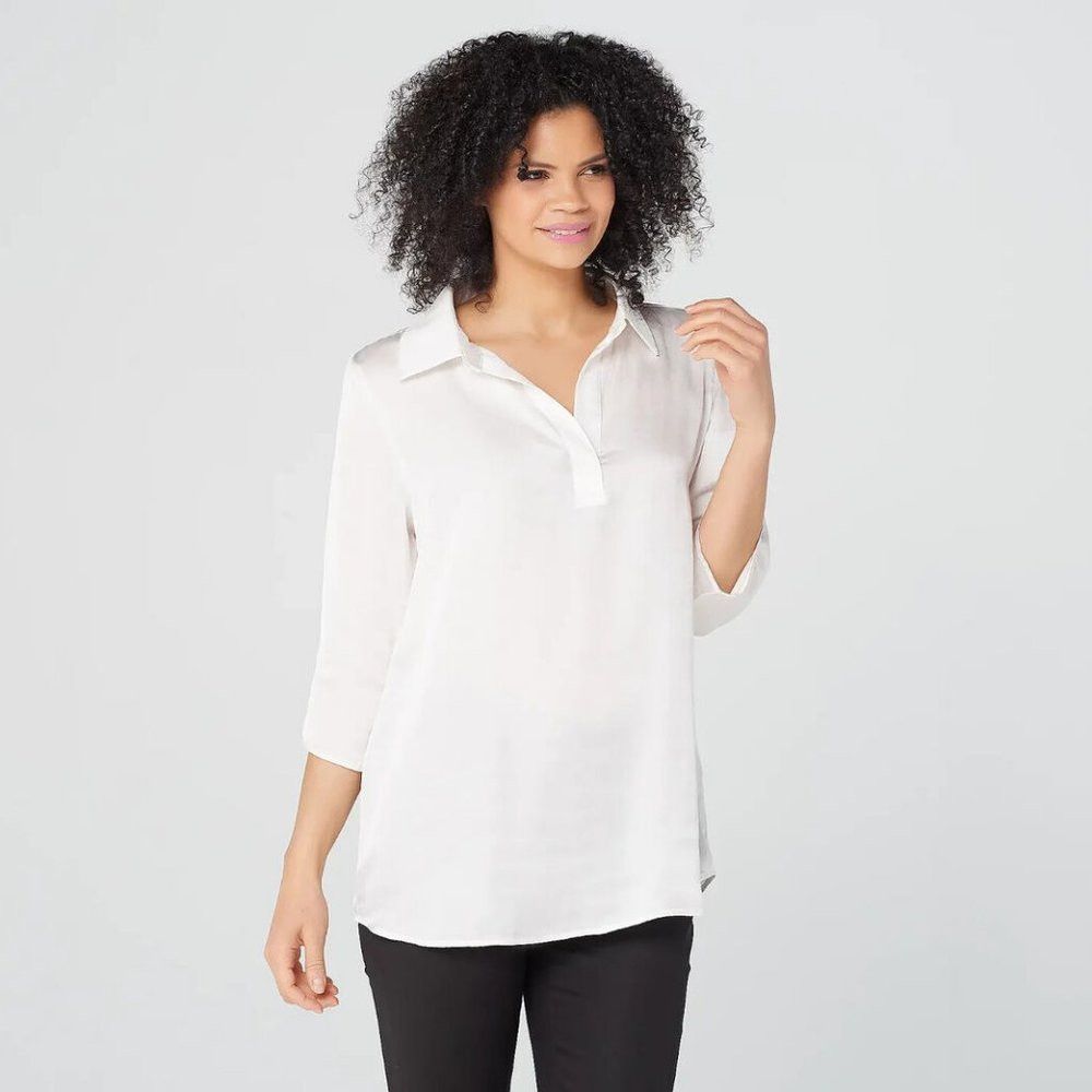Other Attitudes by Renee Washed Poly Silk Collared Shirt Size 16 Size XXL / US 16-18 / IT 52-54 - 1 Thumbnail