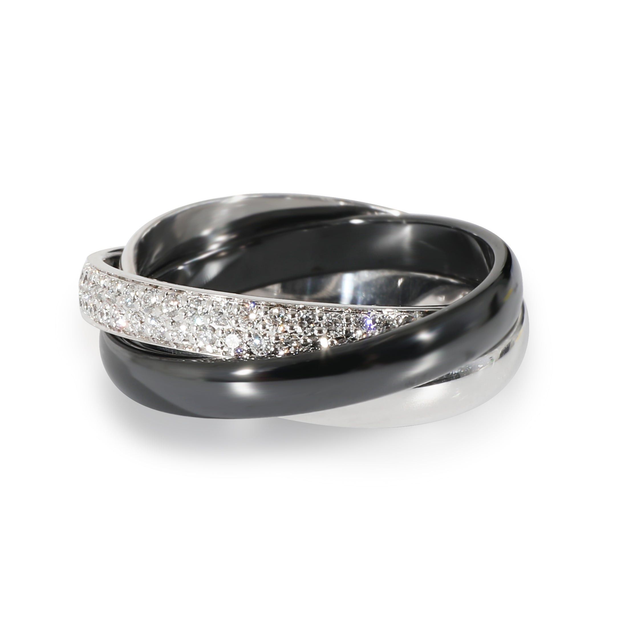 image of Cartier Trinity Ring With Ceramic & Diamond In 18K White Gold 0.45 Ctw, Women's