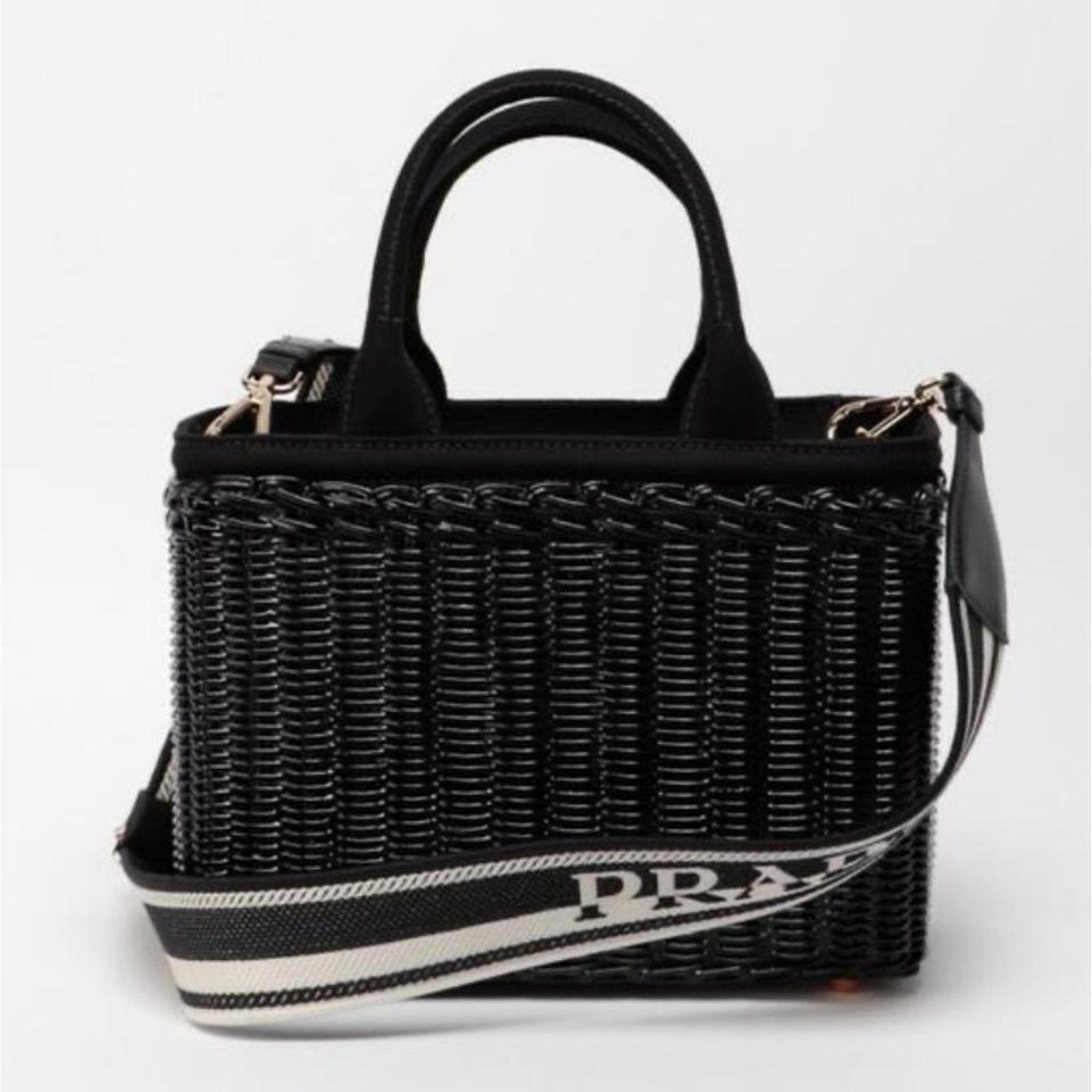 Prada logo appliqued wicker basket shoulder bag Size ONE SIZE - 3 Thumbnail