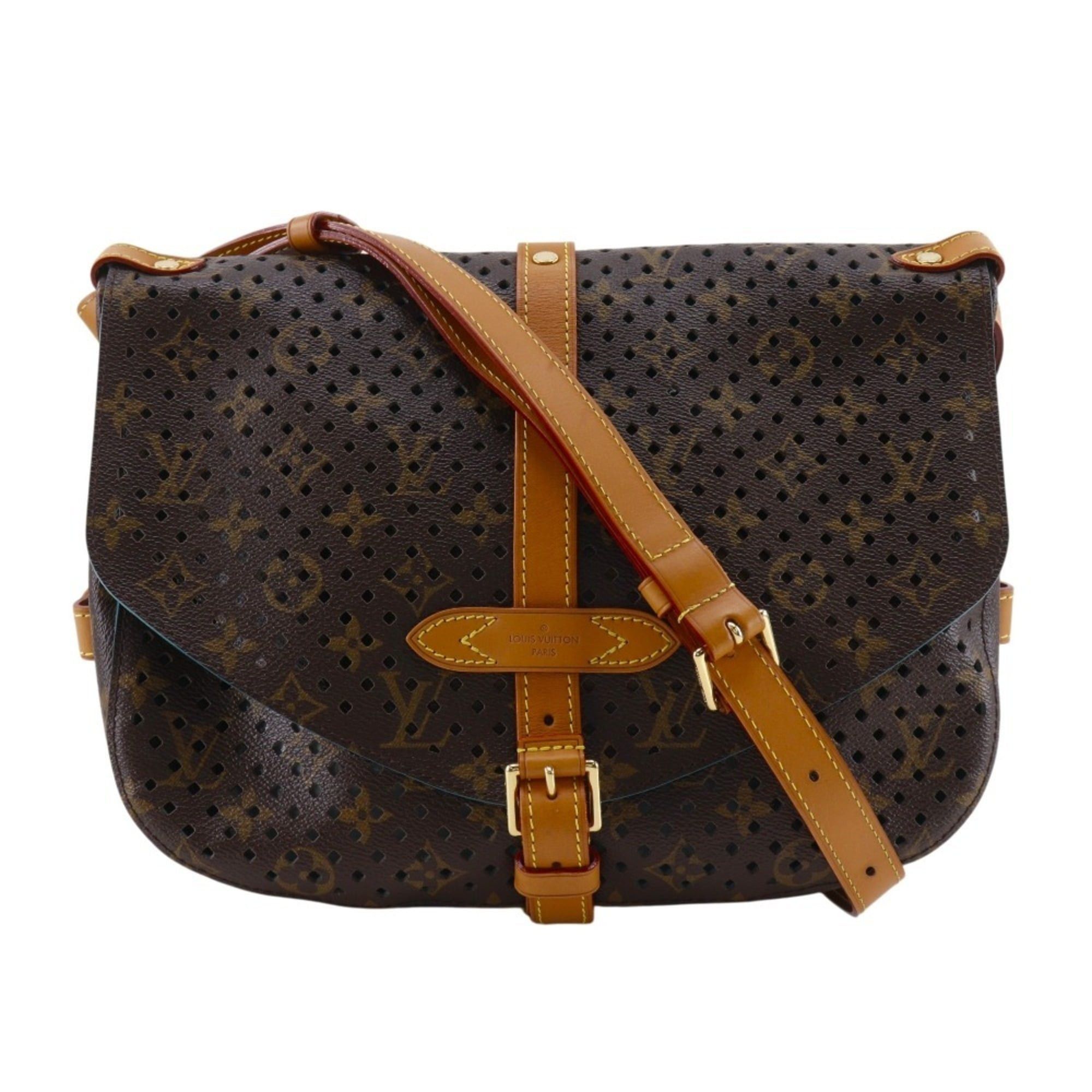 Louis Vuitton Louis Vuitton Saumur PM Shoulder Bag M93998 Monogram Perfo Turquoise 2011 Brown TJ4181 A5 Belt Buckle Women's Size ONE SIZE - 1 Thumbnail