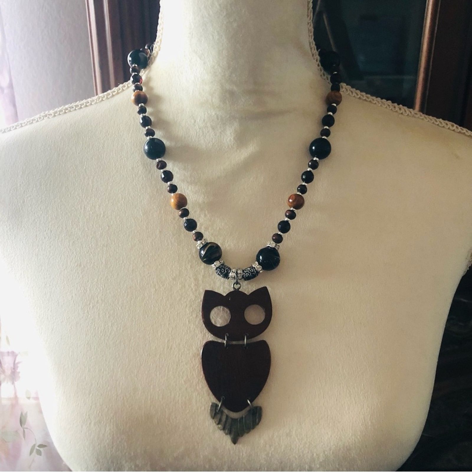 Handmade Handcrafted repurpose articulated owl pendant necklace Size ONE SIZE - 2 Thumbnail