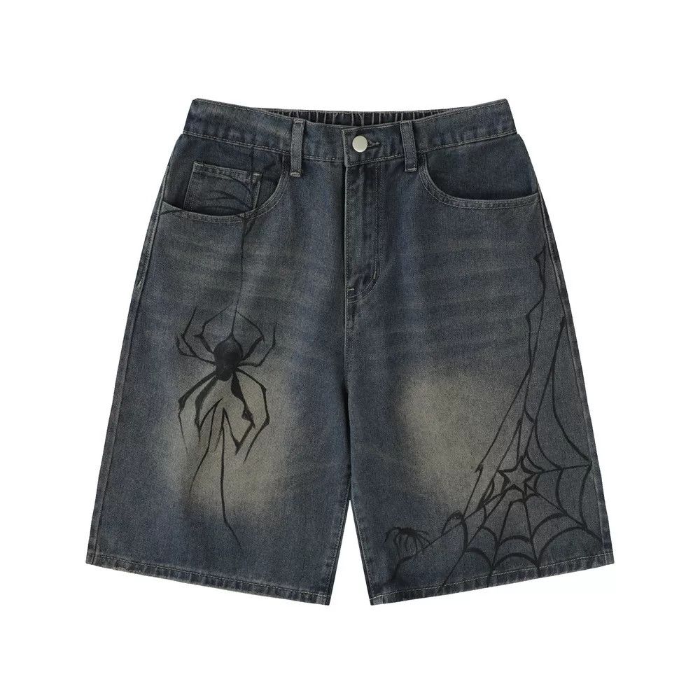 Japanese Brand Men's Loose-Fit Casual Denim Shorts with Spider Print Size US 32 / EU 48 - 1 Thumbnail