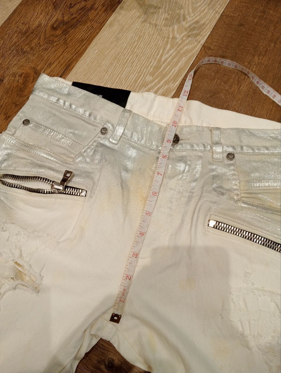 Balmain Balmain Paris Slim Metallic White Biker Jeans Size US 29 - 20 Thumbnail