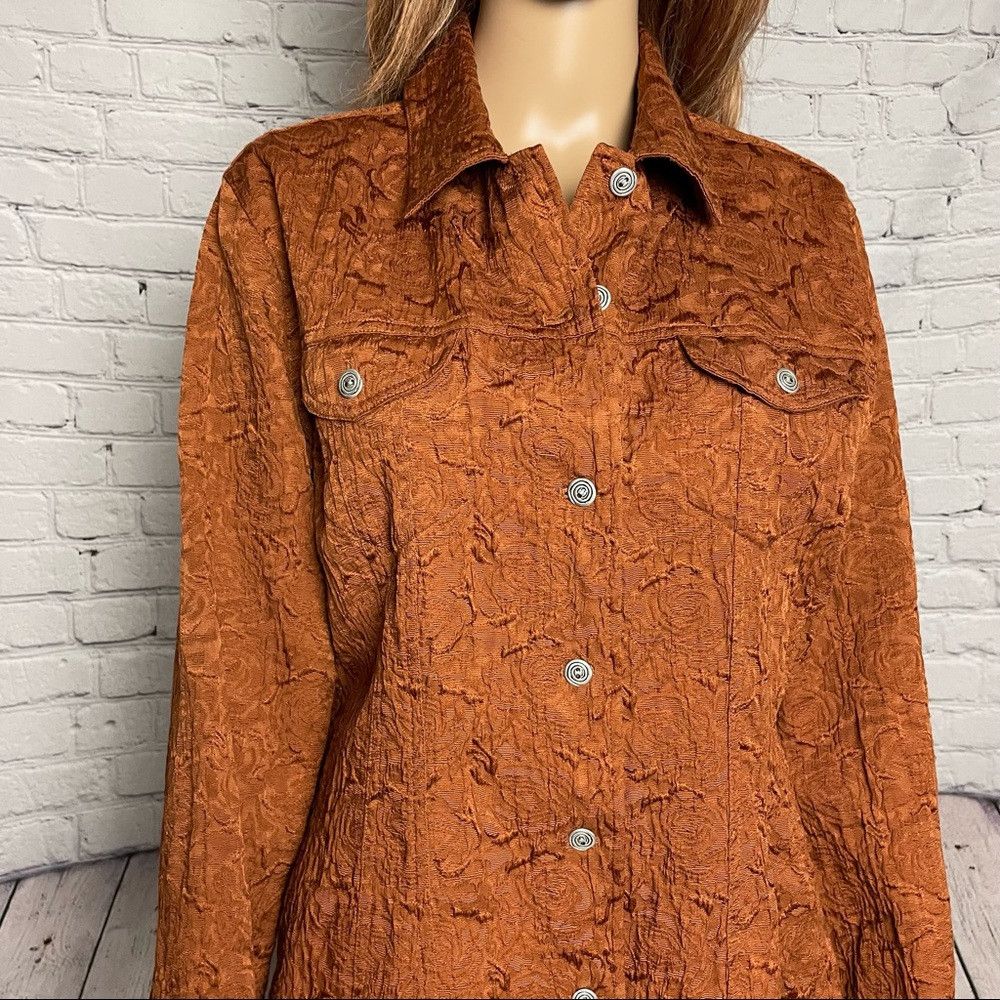 Chicos Chico’s Rust Textured Rose Jacket Size 2 US L Size L / US 10 / IT 46 - 9 Thumbnail