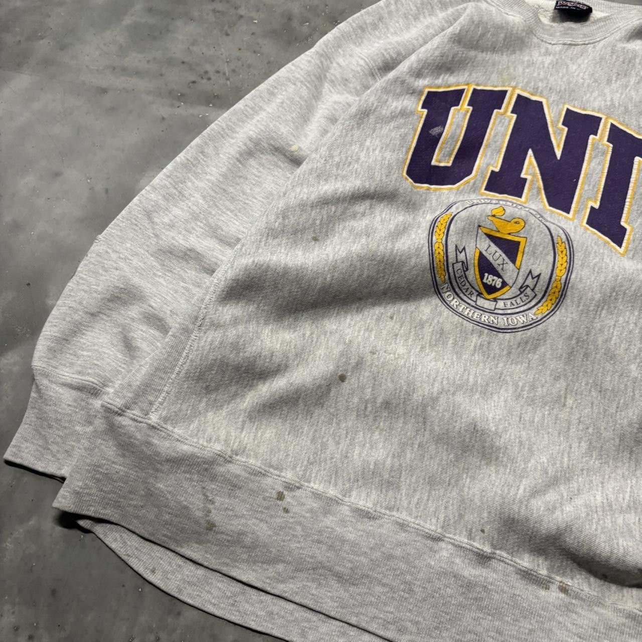 Japanese Brand × Vintage Crazy Vintage 90s Grey UNI University Of Northern Iowa Reverse Weave College Crewneck! Size US L / EU 52-54 / 3 - 3 Thumbnail