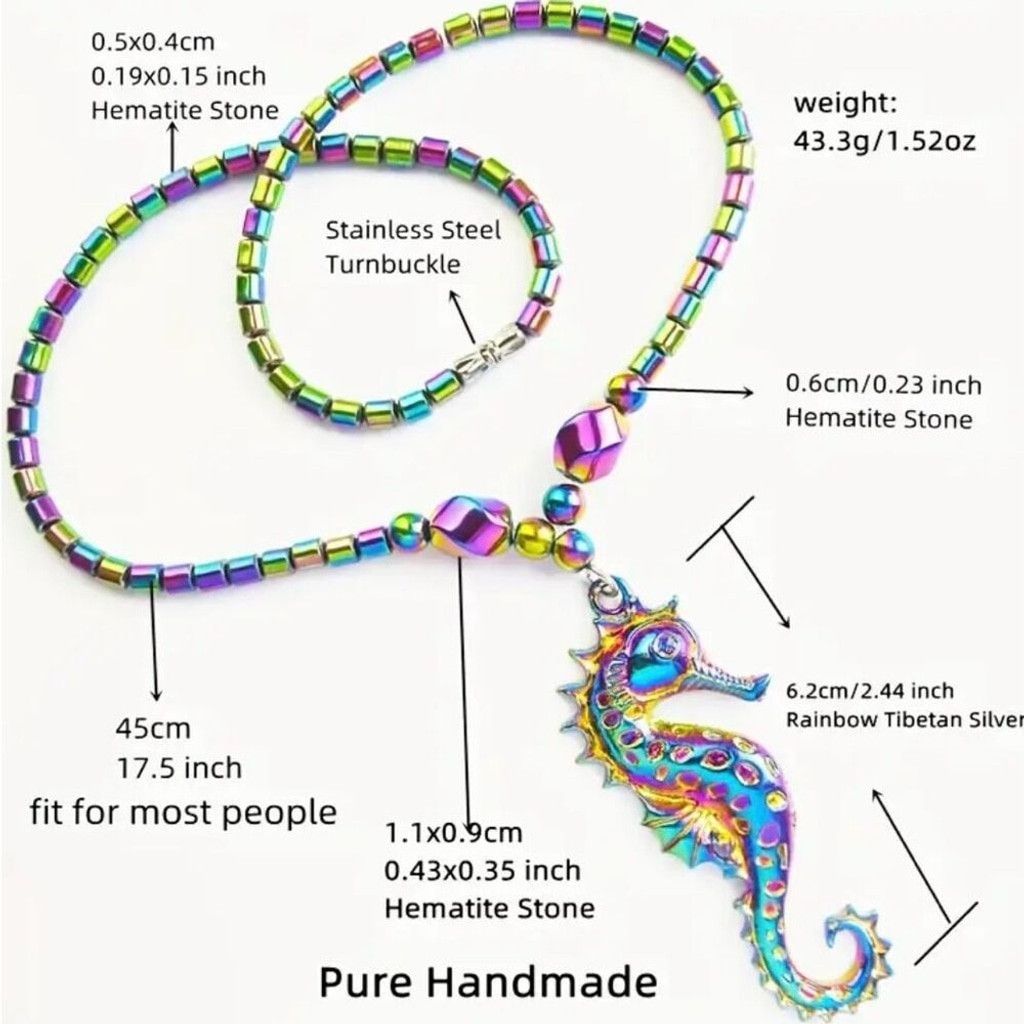 Other Vibrant Rainbow Hematite Stone Sea Horse Pendant Necklace Size ONE SIZE - 2 Thumbnail