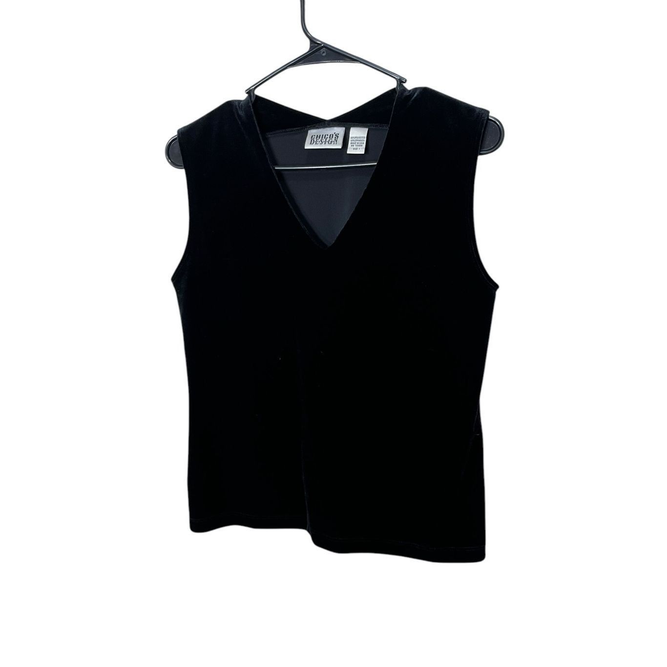 Chicos Chico’s Design Black Velvet Sleeveless Blouse V Neck M Size M / US 6-8 / IT 42-44 - 2 Thumbnail