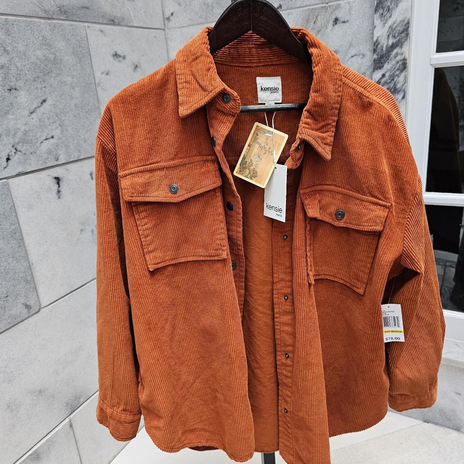 Designer Kensie Women's Orange Button Down Corduroy Shirt Size M / US 6-8 / IT 42-44 - 4 Thumbnail