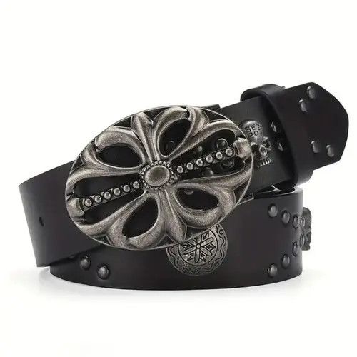 Leather Belts Punk Inlaid Skull Black Belt Size ONE SIZE - 1 Thumbnail