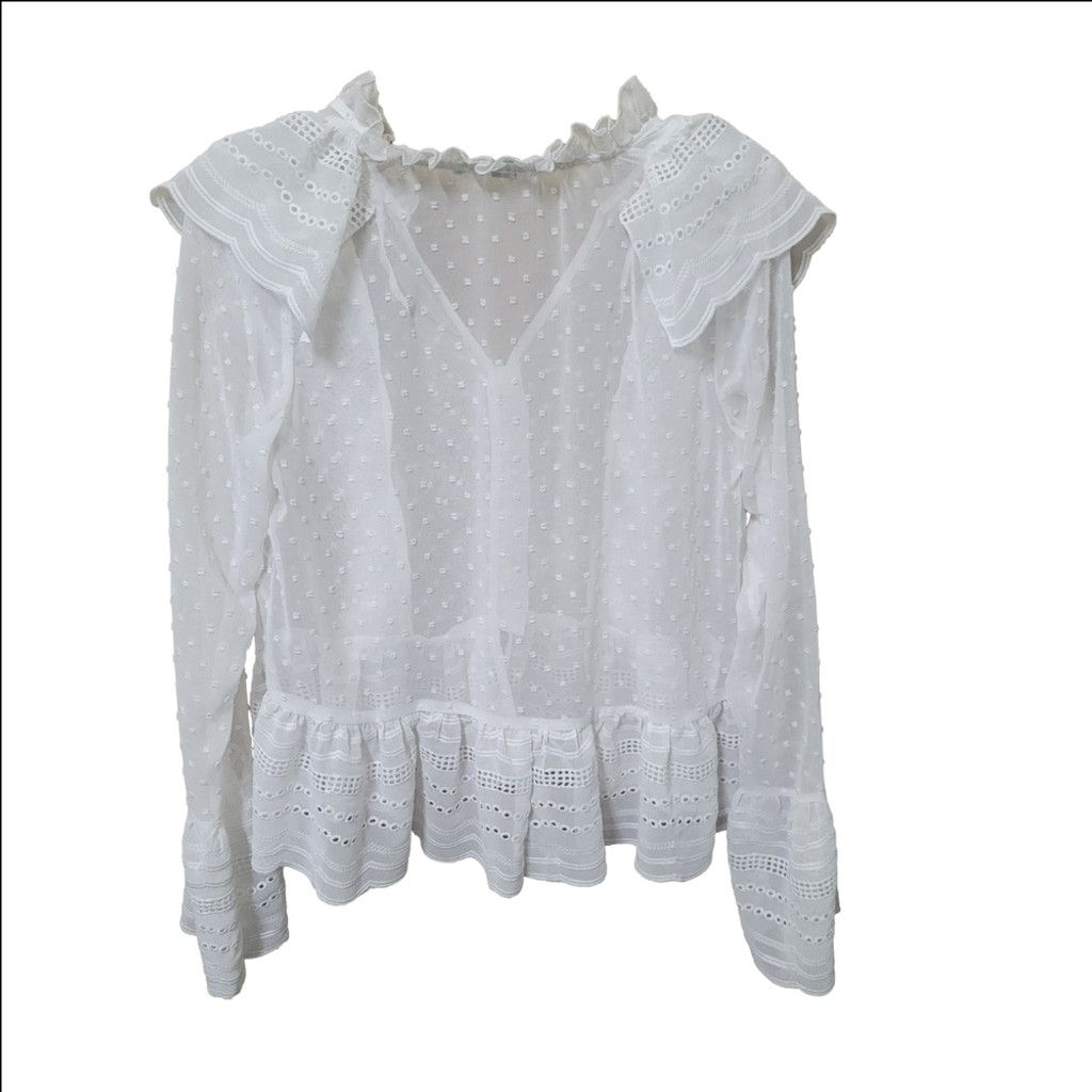 Other 70°F/21°C White Ruffled Peplum Blouse with Bib Collar Size S / US 4 / IT 40 - 6 Thumbnail
