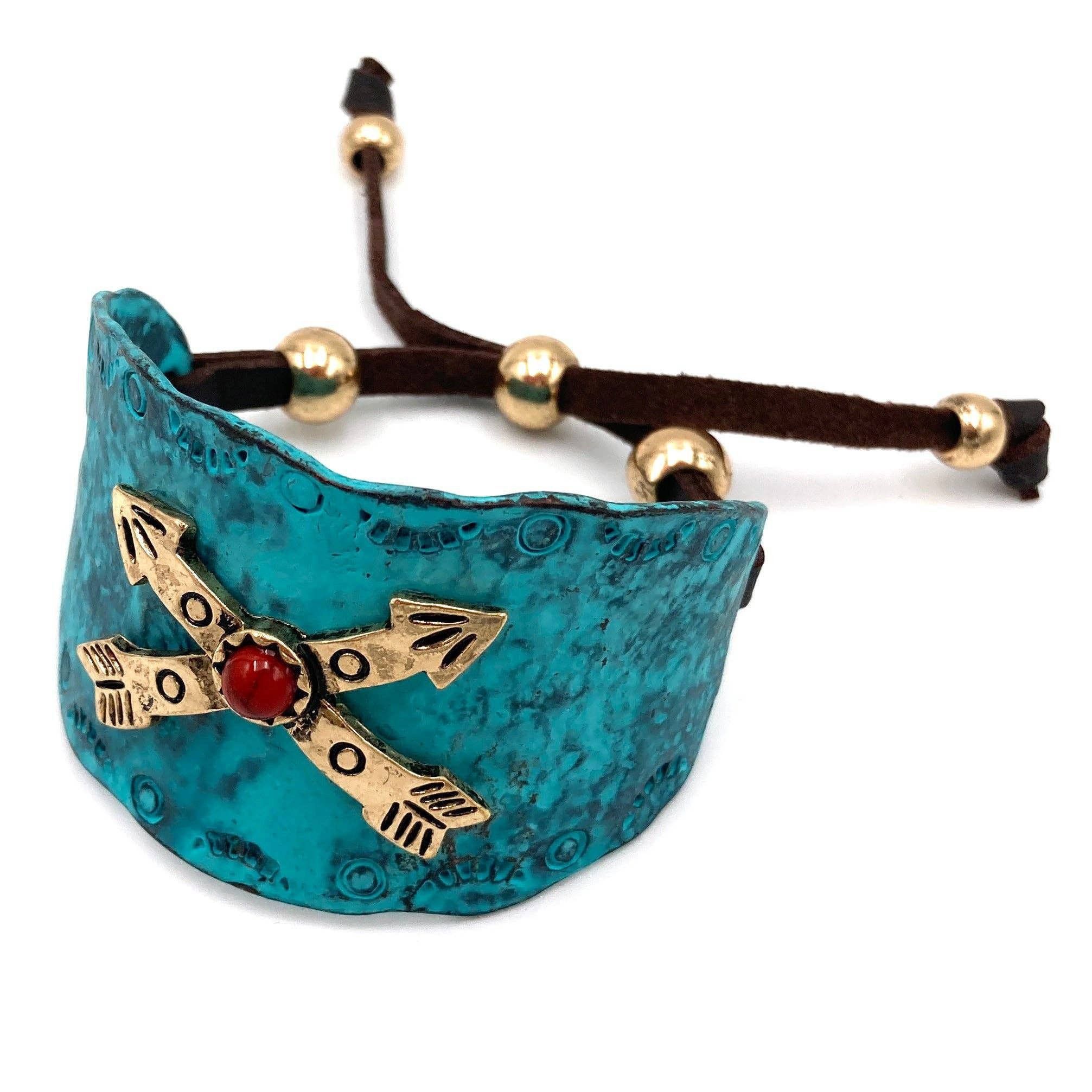 Other Native Cross Arrow Red Stone Western Bracelet Cuff with Adju Size ONE SIZE - 7 Thumbnail